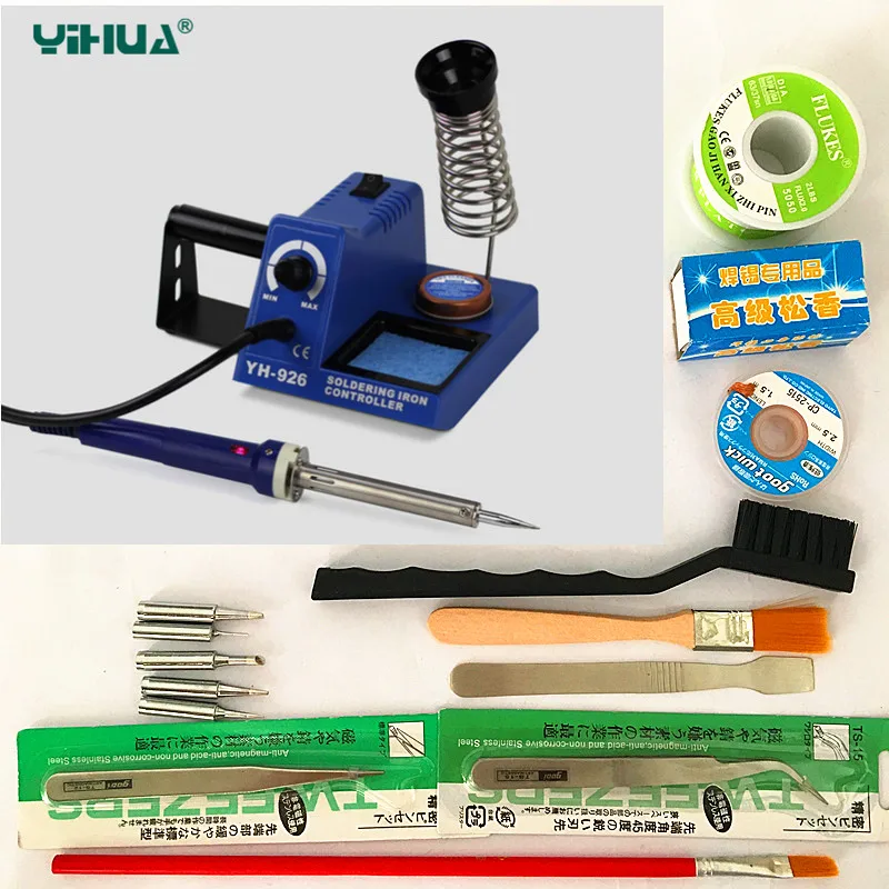 

60W 220V/110V EU Electric Adjustable Temperature Welding Solder Soldering Iron Welding Tool with 5pcs Iron Tips + Tin wire