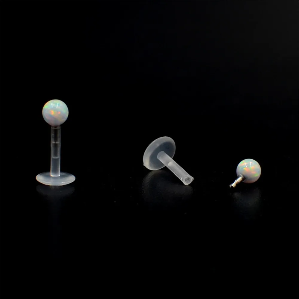 Опал гибкий Bioplast Пресс Fit Labret кольцо хирургическая сталь PTFE ухо траг серьги, Надеваемые На ушной хрящ Сережка для пирсинга губы Украшения для тела 16 г