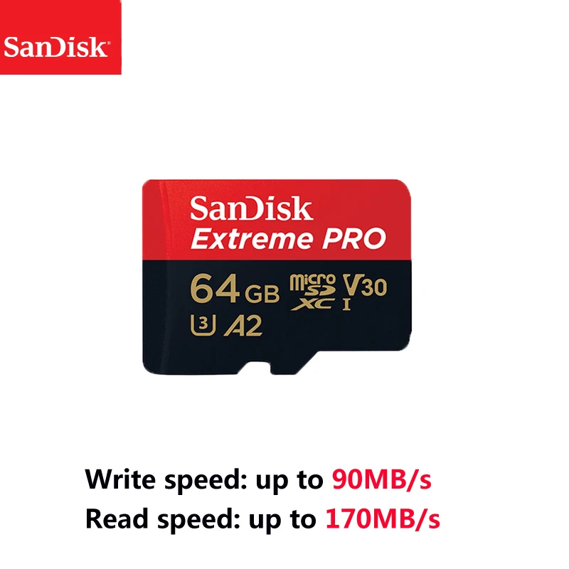64GB sandisk Extreme Pro Micro SD Card до 170 МБ/с. A2 V30 U3 64 Гб 128 ГБ 256 sandisk TF карта, карта памяти Micro SD с адаптером SD - Емкость: 64GB