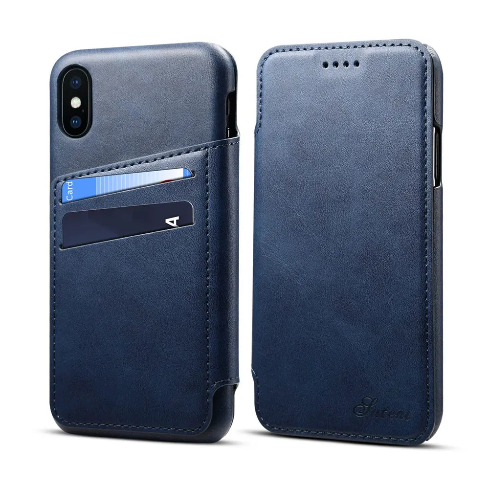 Чехол-книжка KEYSION для телефона IPhone X 8 7 6 Plus, кожаный роскошный чехол-портмоне с отделением для карт, задняя крышка для iPhone 7 Plus 6s 8 8 Plus - Цвет: Navy Blue