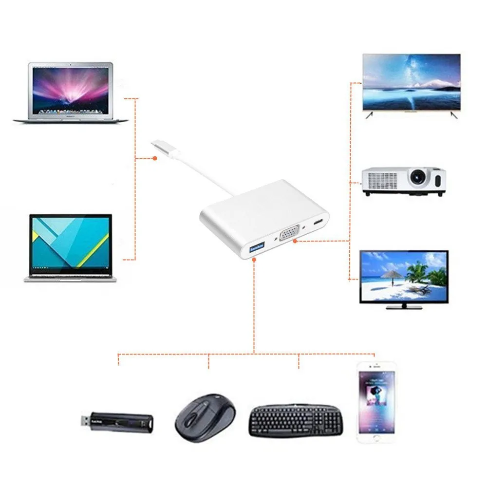 Кабель с разъемом USB типа C Hub адаптер для передачи данных кабель HDMI VGA USB3.0 TYPE-C