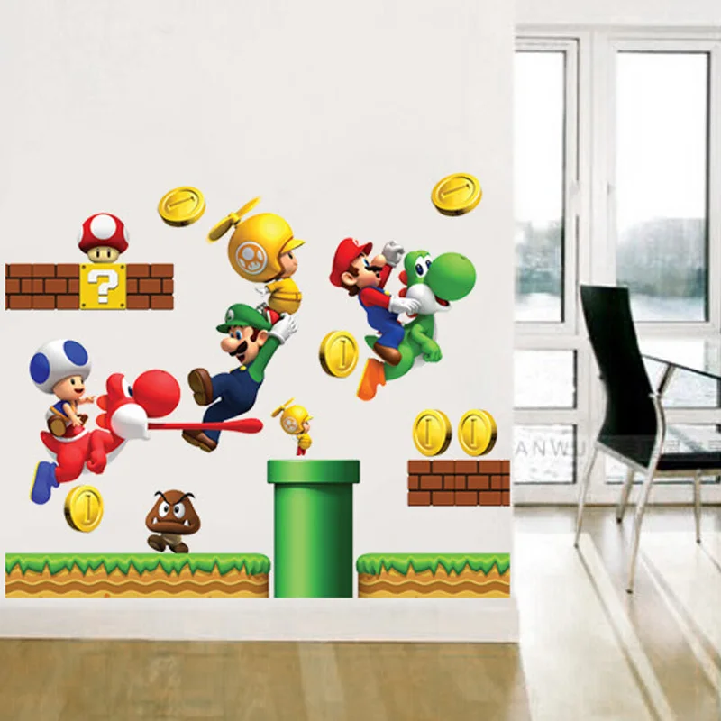 Super Mario Bros съемные наклейки на стену виниловые художественные книги детский Декор