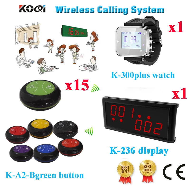 

Restaurant Table Service Pager System Ycall 433.92MHZ Used In Fast Food Restaurant CE(1 display+1 watch+15 call button)