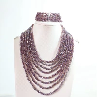 charms bright purple ab crystal glass rondelle abacus 46mm beads 8 row chain necklace 5 row bracelet jewelry set 17 26inch b851
