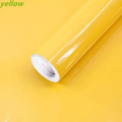 yellow DIY ПВХ чистый цвет водостойкие обои для комнаты самоклеющиеся черно-белый Шкаф Кухня Глянцевая паста мебель наклейки на стену - Цвет: yellow