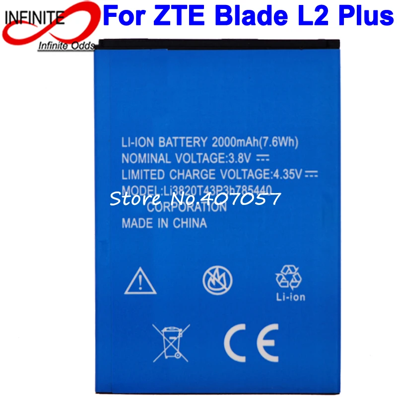 

Аккумулятор для ZTE Blade L2 Plus, аккумулятор для ZTE Blade L370, 2000 мАч, Li3820T43P3h785440