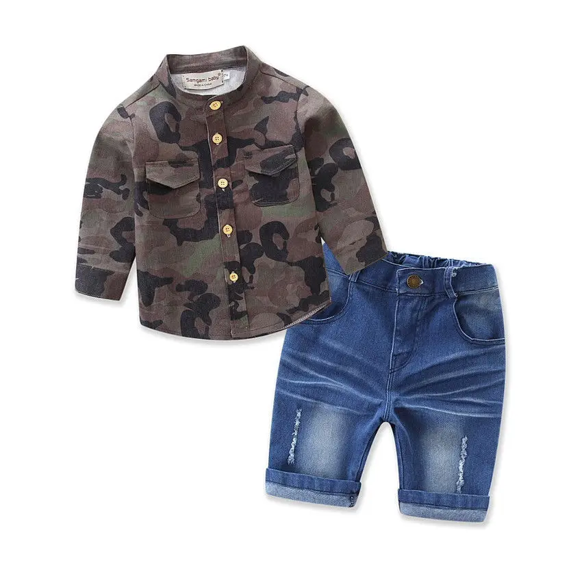 2pcs Toddler Kids Child Baby Boy Camo Shirt Tops Jeans Denin Pants Outfits Summer Set Casual Clothes 1-7Y | Детская одежда и обувь