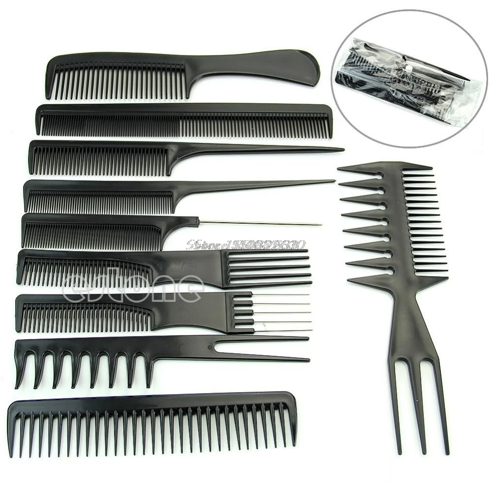 

10Pcs Black Pro Salon Hair Styling Tool Hairdressing Plastic Barbers Combs Set #Y207E# Hot Sale