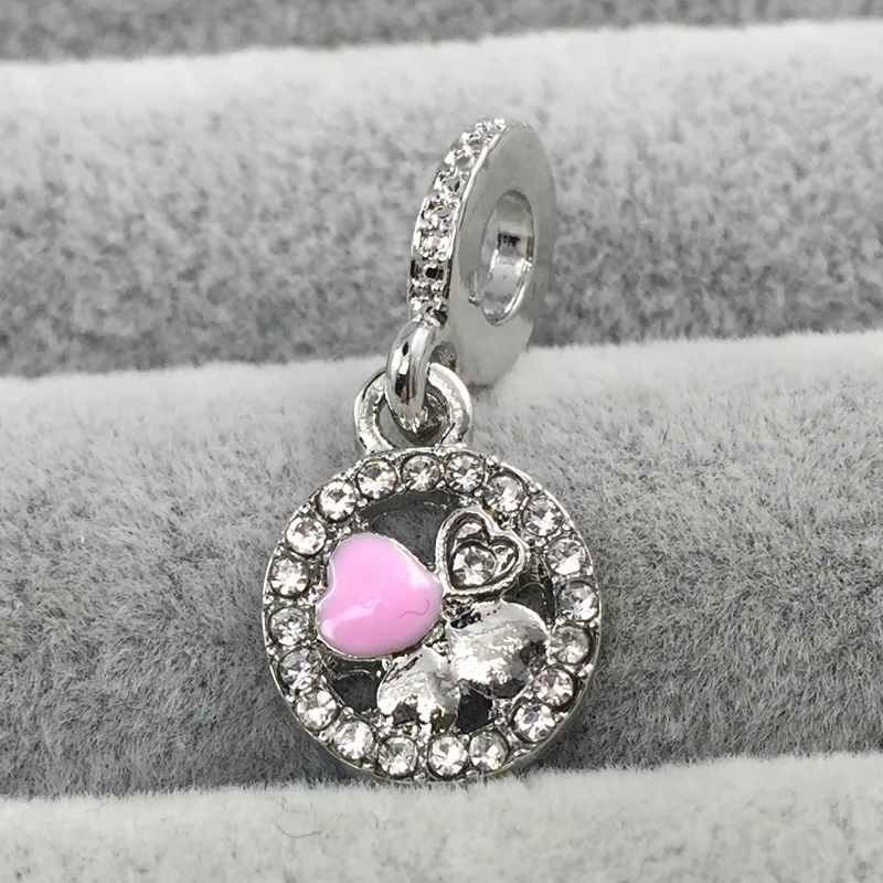 Розовые эмалированные и прозрачные Подвески Lucky Leaves Европейские Бусины подходят