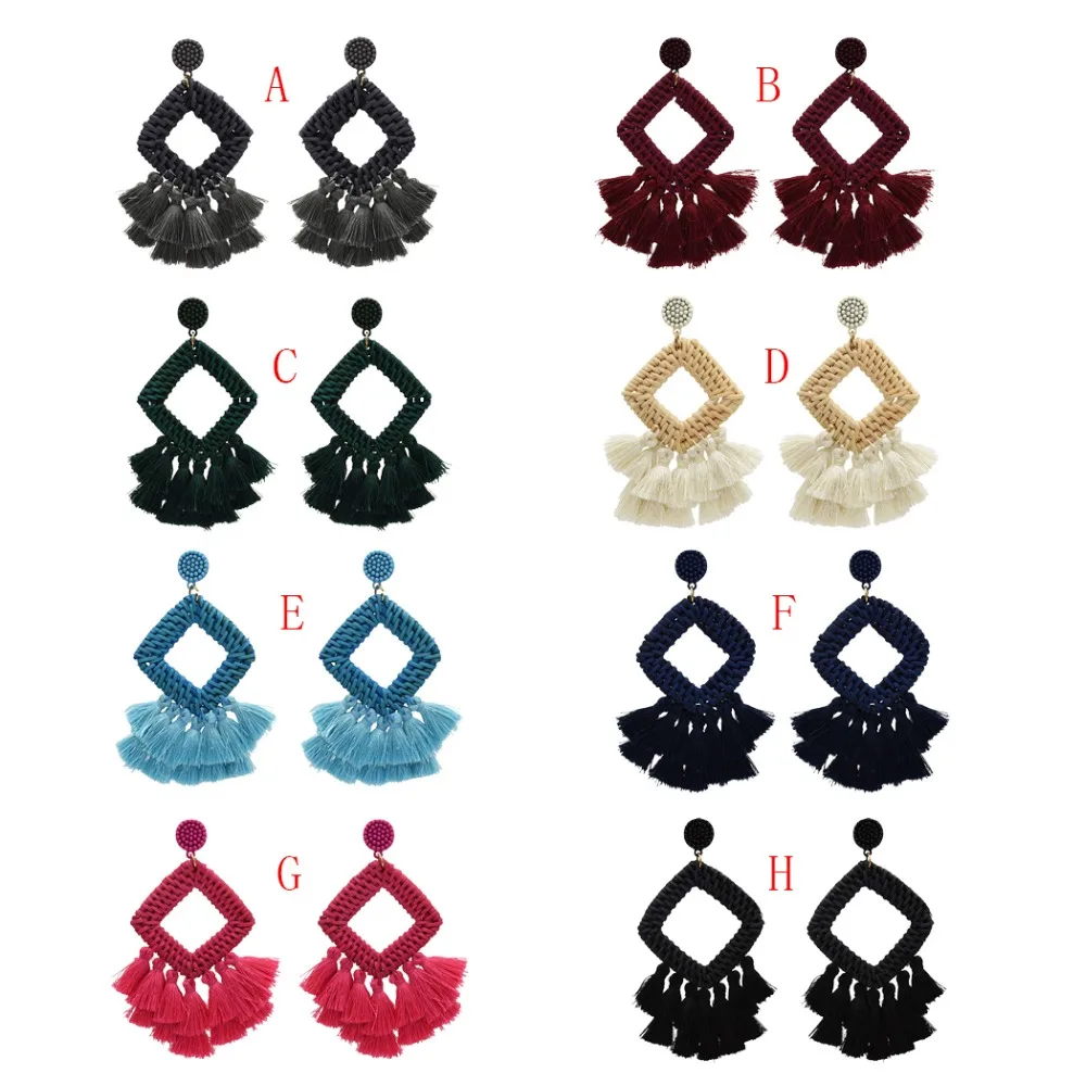 Bohemian Vintage Big Tassel Long Fringed Drop Earrings For Women Black Straw Resin Bead Pendientes Oorbellen Lady Gifts Jewelry | Украшения