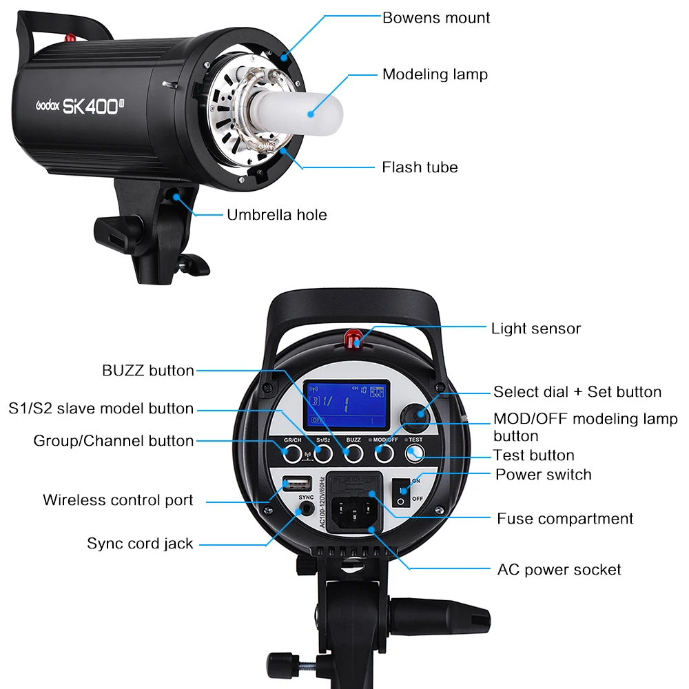 Godox SK400II профессиональная компактная 400Ws Фотостудия вспышка стробоскоп со