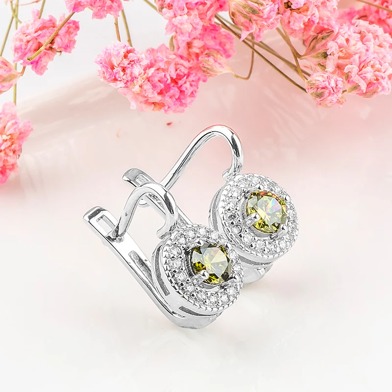 QCOOLJLY оливковый зеленый pendientes brincos блестящие украшения подарок фианит, циркон, кристалл серебряного цвета серьги-кольца для женщин Свадебные