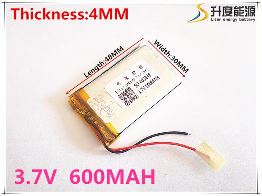 

3.7V 403048 600mah lithium-ion polymer battery quality goods quality of CE FCC ROHS certification authority