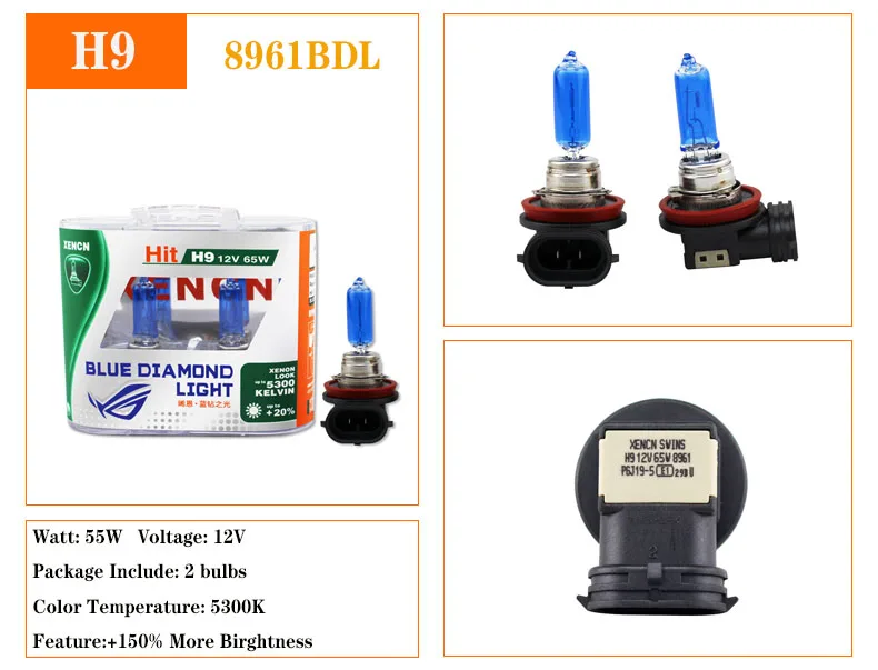 XENCN 12V холодный белый автомобильные галогенные лампы H1 H3 H4 H7 H8 H9 H10 H11 H13 H15 H16 HB1 HB3 HB4 HB5 880 881 9012 9005 9006 H8B H9B