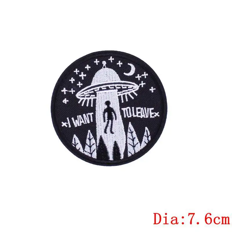 Тёмно-синий Prajna UFO Alien круглые нашивки вышивка железные нашивки для аппликация на одежду для куртки наклейки на одежду значок DIY Одежда - Цвет: Тёмно-синий