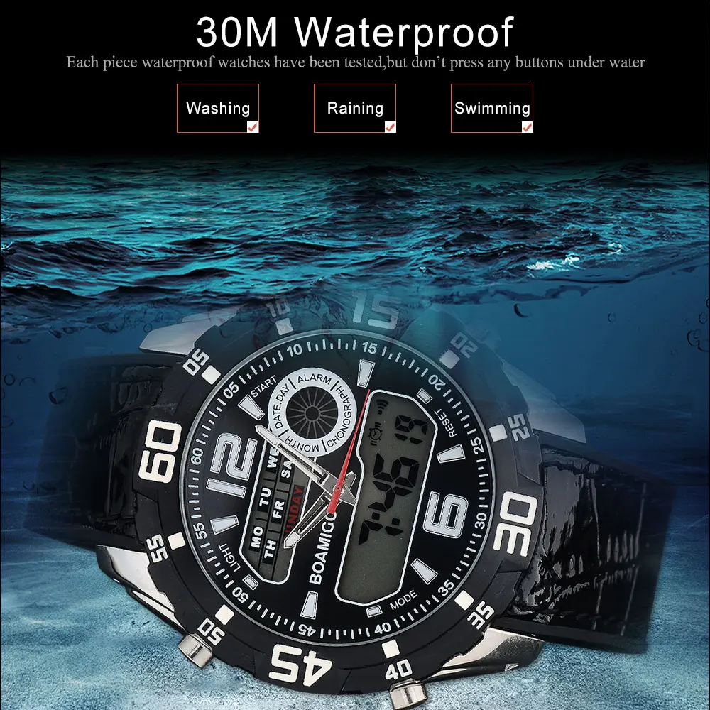 Мужские спортивные часы BOAMIGO брендовый резиновый ремешок для часов черные