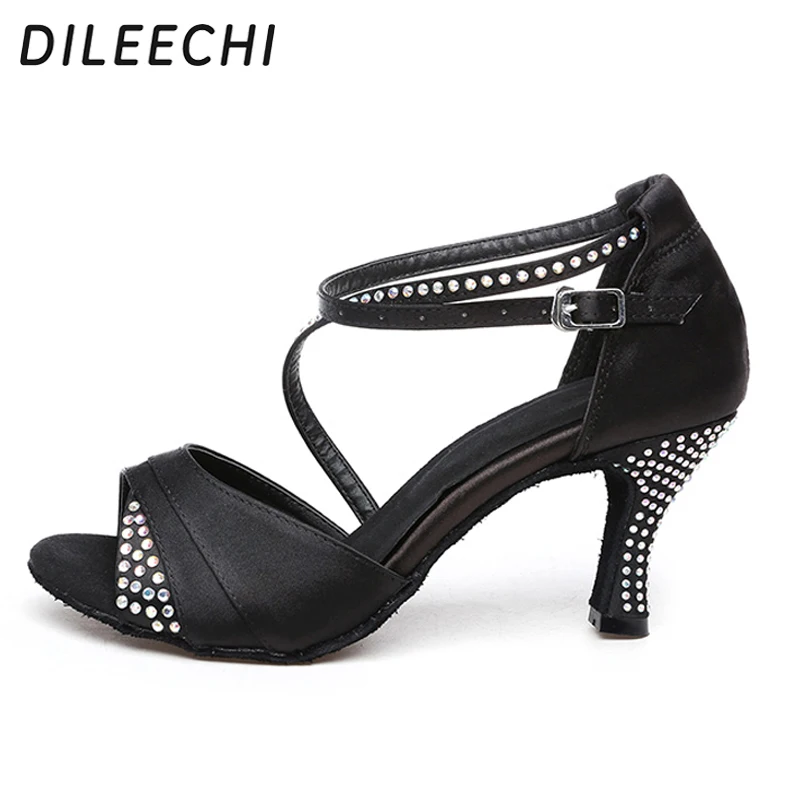 Обувь для латинских танцев DILEECHI женские сандалии на квадратном каблуке обувь с