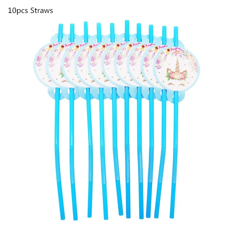 6 Unicorn Party Supplies Blue Color Unicorn Banner Plates Cups Napkin Cupcake Toppers Baby Shower Kids Birthday Party Decoration - Цвет: 6