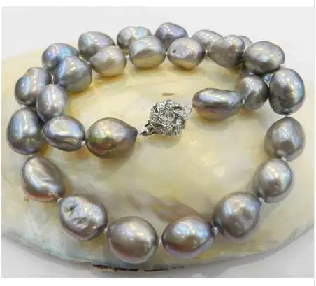 Женское Подарочное ожерелье из натурального жемчуга, колье из натурального искусственного жемчуга серого цвета, большой размер 10-12 мм