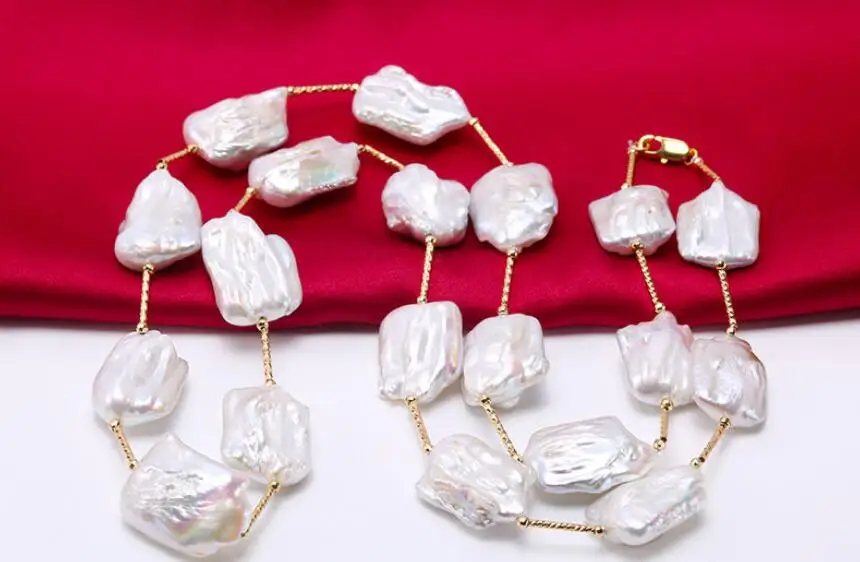 Модное женское ожерелье с натуральным жемчугом 16x25 мм белое неправильное