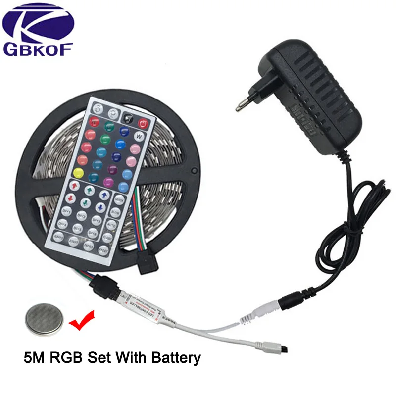 5M Set With battery 10 м RGB Светодиодная лента 5 М 5050 SMD светодиодный светильник гибкая лента Водонепроницаемый ИК пульт дистанционного управления DC 12 В адаптер питания полный комплект - Испускаемый цвет: 5M Set With battery