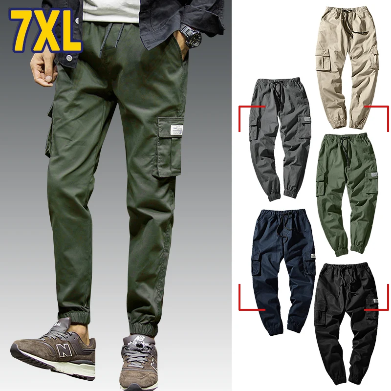 7XL Cargo Pants Men Quality Cotton Pencil Male Washed Slim Fit Mens Trousers Korean Brand MuLS Plus Size Casual Pant | Мужская одежда