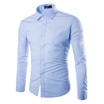 Брендовые белые мужские рубашки с длинным рукавом Chemise Homme модные деловые Дизайнерские Мужские приталенные Рубашки повседневные рубашки Camisa Social - Цвет: Light blue