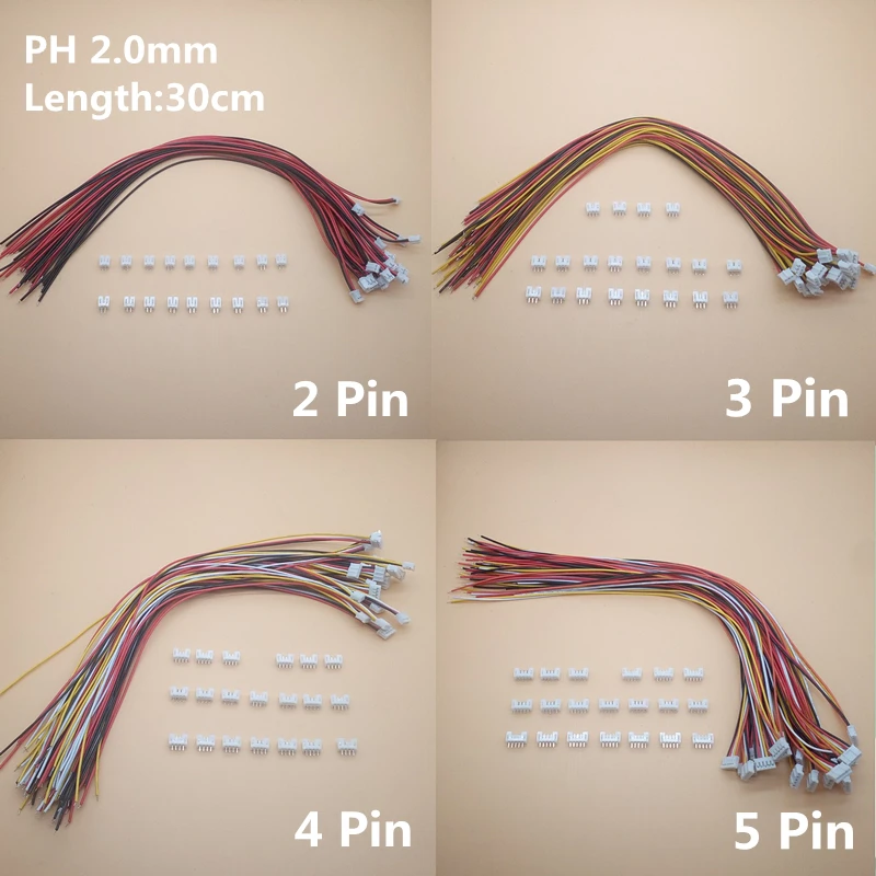 50 комплектов PH 2 0 мм DIY Line 30 см 2/3/4/5/6/7/8/9/10/12P штырьковый и гнездовой провод прямой