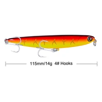1pcs yuzi qb007 pencil fishing lures 11cm 14g artificial hard bait 3d eyes treble hooks plastic wobbler fishing tackle