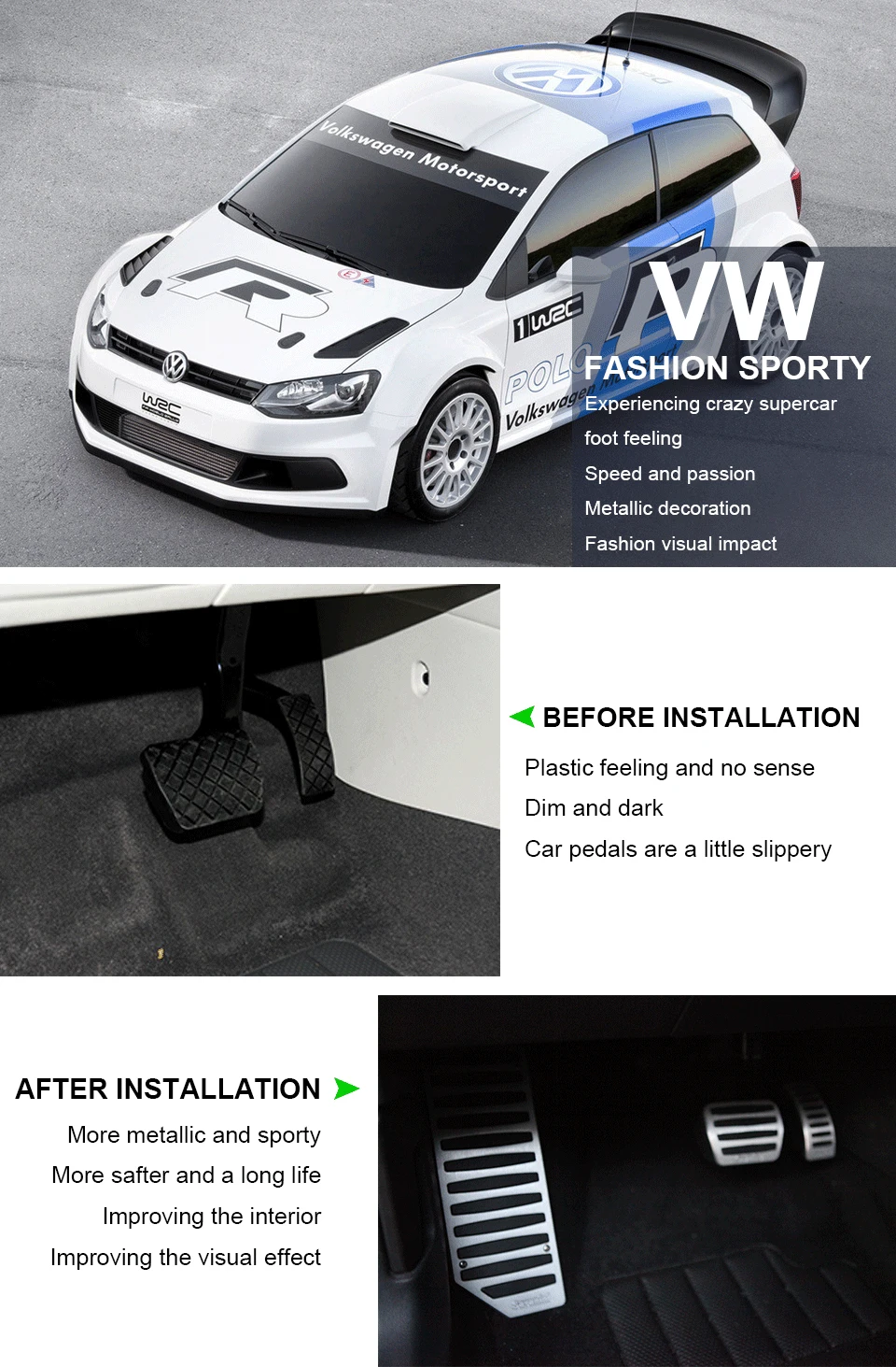 Savanini подножка сцепления педаль тормоза и газа Pad комплект для VW Polo/Lamando/Bora/Jetta/Audi A1 AT/MT. Алюминий на нескользящей подошве