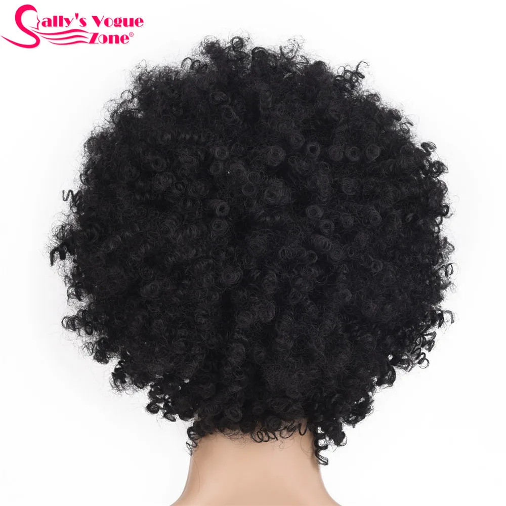 Sallyhair высокая температура черный АФРО Синтетические парики Кудрявые вьющиеся натуральный черный цвет короткий синтетический Америка парик Средний размер