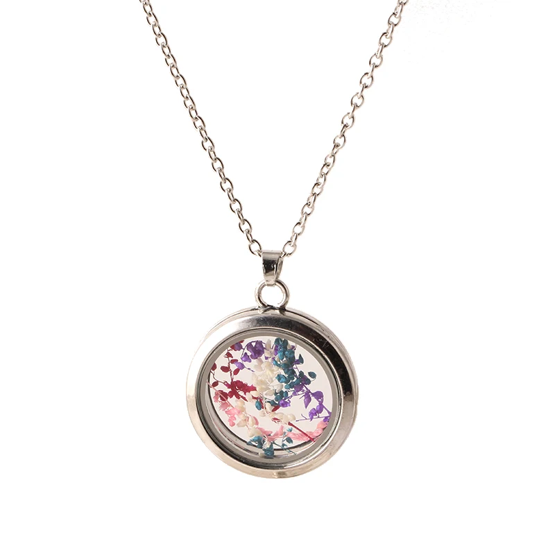 2016 Fashion Round Disk Silver Plated Grass Specimen Statement Glass Wishing Bottle Necklaces for Women Love Gift Jewelry N2171 | Украшения