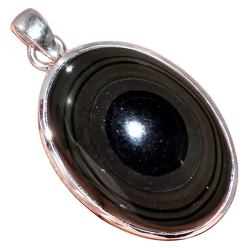 

NiaoZaiFei YunZaiKan Genuine OBSIDIAN EYE Pendant 925 Sterling Silver, 45.7 mm, MHBAP6041