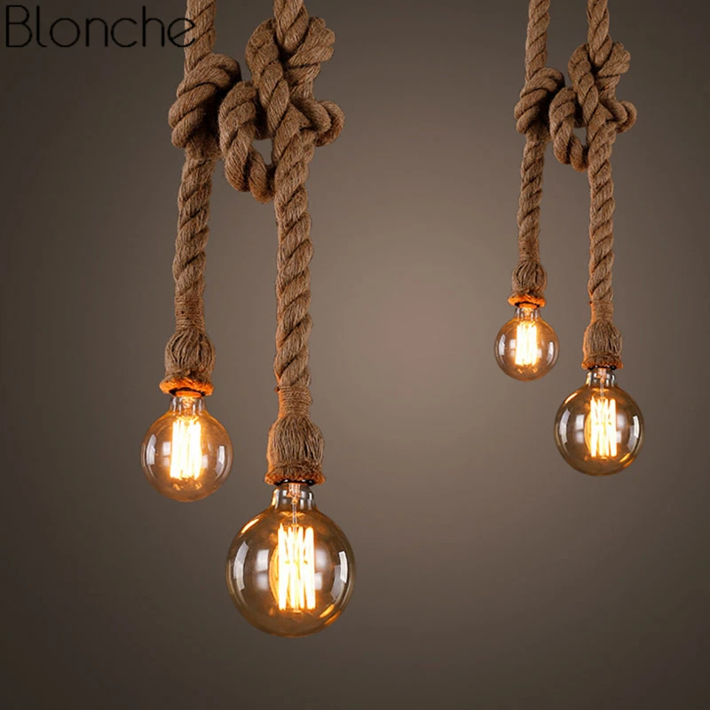 

Vintage Hemp Rope Pendant Lights Retro Loft Industrial Hanging Lamp for Living Room Home Lighting Fixtures Decor Led Luminaire
