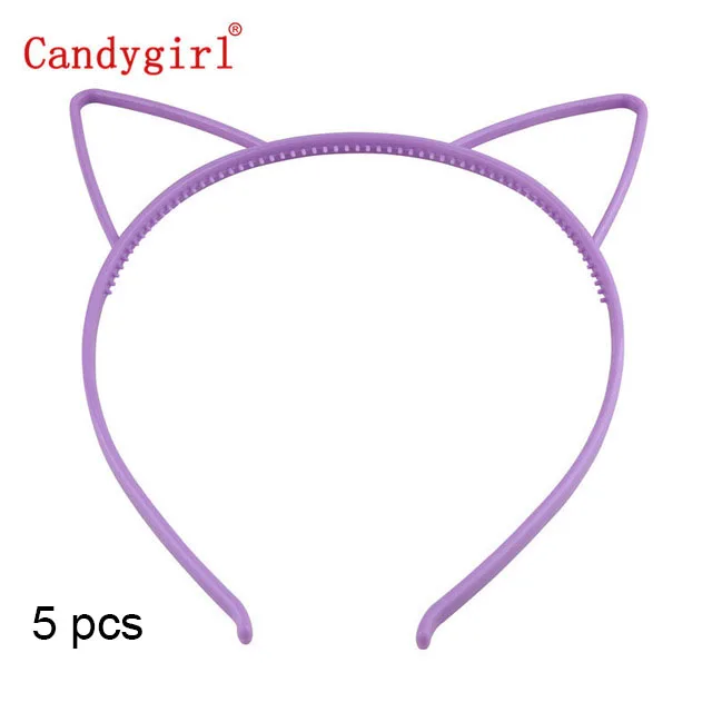 5pcs purple headband 5 шт., пластиковые ободки с кошачьими ушками, разноцветные повязки для волос для девочек, детские праздничные принадлежности и повседневные украшения, ювелирные изделия для волос, аксессуары - Цвет: 5pcs purple headband