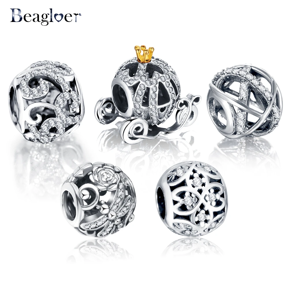 Beagloer 100% Стерлинговое Серебро 925 пробы цельный браслет с бусинами подходит для