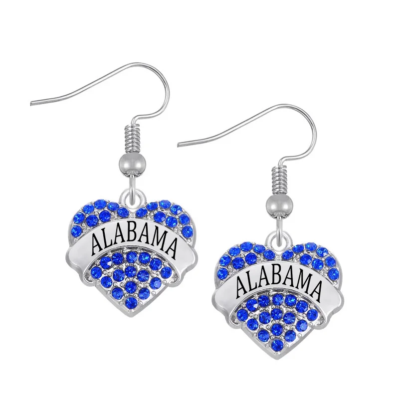 Женские серьги подвески с двойным носом украшенные кристаллами Alabama State Pave