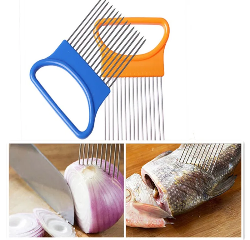 1 шт. легко нарезать лук держатель вилка из нержавеющей стали + пластиковый