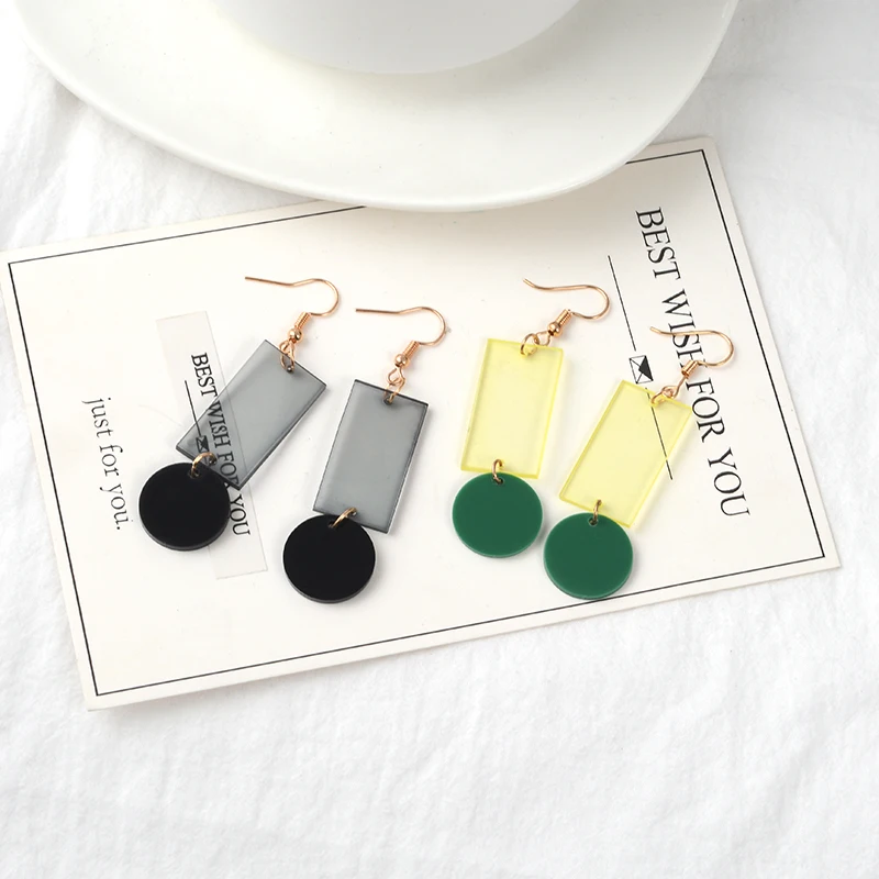 Acrylic Long Earrings Rectangle sector Print Acetic Acid Sheet Geometric Drop Hanging for Women 2019 Fashion Statement | Украшения и