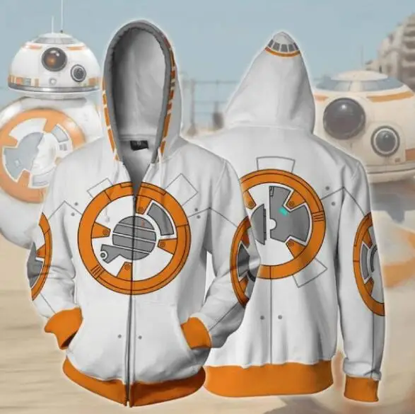 BB-8 Звездные войны: Пробуждение силы BB-8 косплей костюм на молнии с капюшоном Косплей Мужской и Женский Повседневный спортивный свитер бренд - Цвет: BB-8