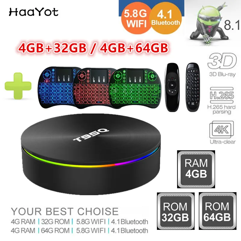 HAAYOT T95Q 9,0 Android ТВ приставка Amlogic S905X2 Четырехъядерный 4+ 32G/4G+ 64G H. 265 4K 2,4G& 5G wifi 1000M Смарт медиаплеер приставка