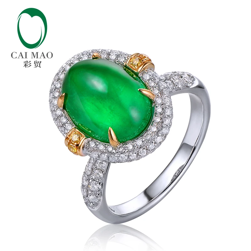 

Caimao изящный кабошон 4,3 карата натуральный изумруд 18K золотое бриллиантовое кольцо