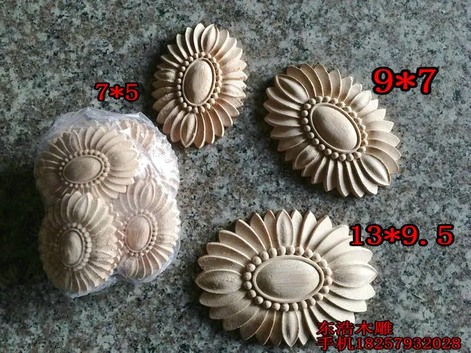 Dongyang wood carving solid wood furniture small applique round fashion small flower applique wood shavings oval flower