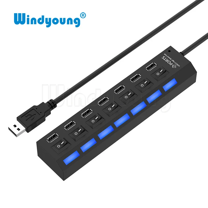 Высокоскоростной кабель питания USB 2 0 с 7 портами светодиодный светильник