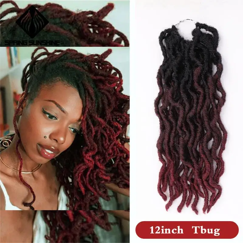 Весна солнце 12 18 дюймов Nu Locs Ombre Faux Locs Curly плетение волос Синтетические крючком косы волос