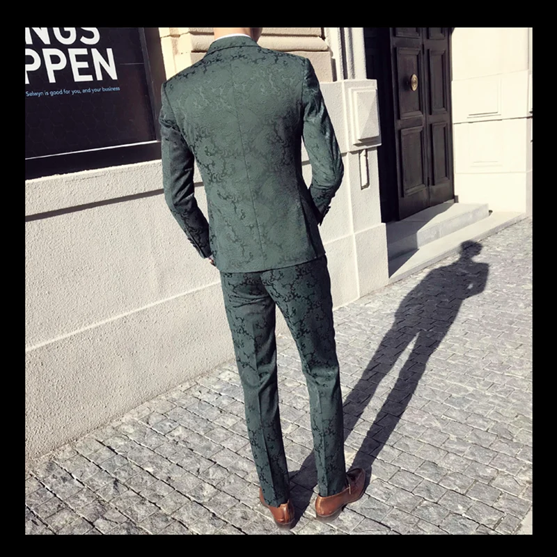Цветочный узор жаккардовый костюм Для мужчин 2019 Slim Fit 3 предмета s двубортный цвет: