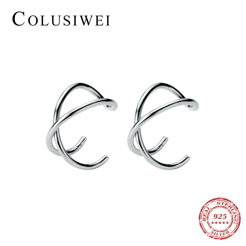 Colusiwei 925 стерлингового серебра геометрические серёжки в виде зажима серьги