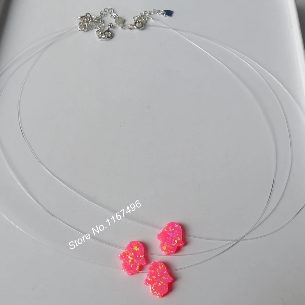 10 шт./лот OP43 прозрачная нейлоновая цепь Хамса огненный опал ожерелье 11x13 мм