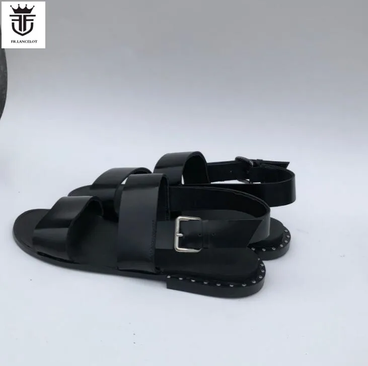 

FR.LANCELOT Europe new 2020 men gladiator sandal flat heel summer shoes mens sandals buckle thick heel causal flats