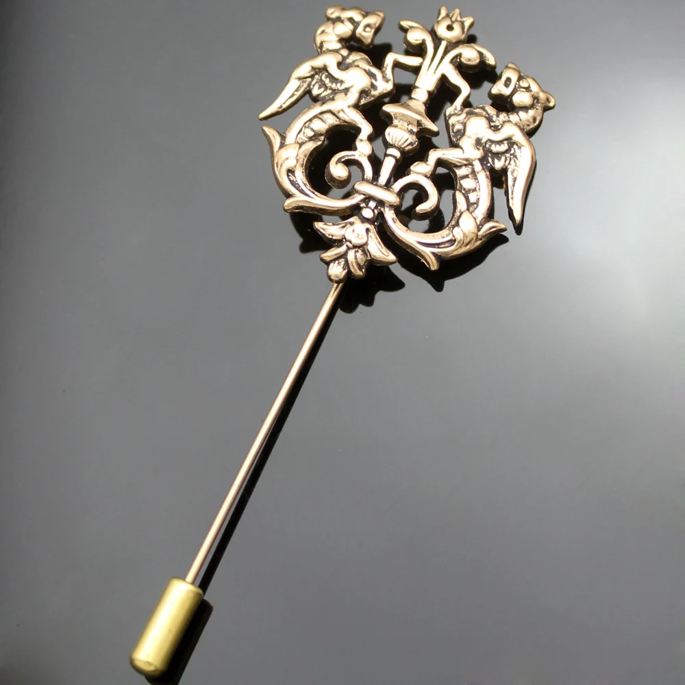 Унисекс золотой двойной обруч с крыльями льва Корона отворот палка булавка